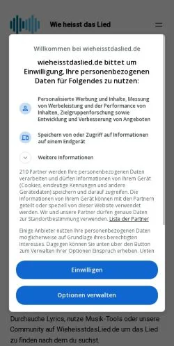 Anteprima del sito Wie Heisst Das Lied, media di Germania per articoli sponsorizzati