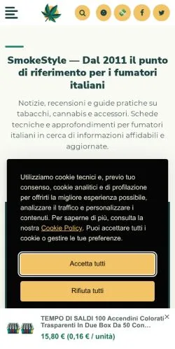 Vista previa del sitio SmokeStyle, medio de Italia para artículos patrocinados