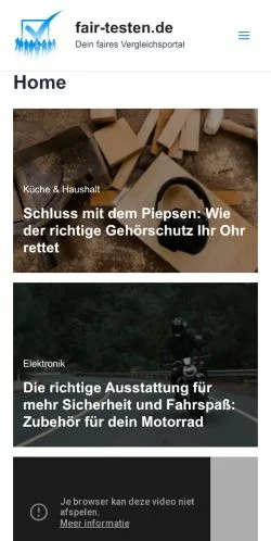 Preview of the Fair Testen website, a media outlet in Germany for sponsored articles