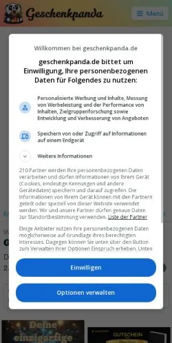 Vista previa del sitio Geschenkpanda, medio de Alemania para artículos patrocinados