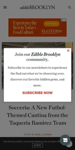 Vista previa del sitio Edible Brooklyn, medio de Estados Unidos para artículos patrocinados