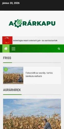 Anteprima del sito Agrárkapu, media di Ungheria per articoli sponsorizzati