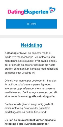 Aperçu du site Datingeksperten, média de Danemark pour articles sponsorisés