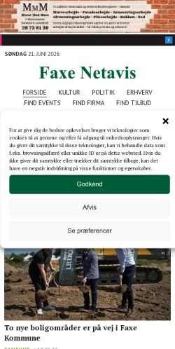 Anteprima del sito Faxe Netavis, media di Danimarca per articoli sponsorizzati