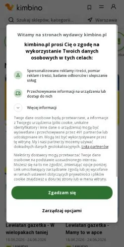 Anteprima del sito Kimbino, media di Polonia per articoli sponsorizzati