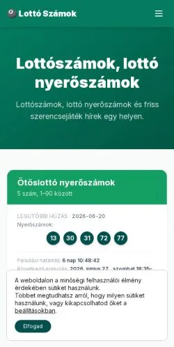 Podgląd witryny Lottószámok, medium z kraju Węgry do artykułów sponsorowanych
