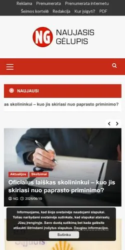 Podgląd witryny Naujasis Gėlupis, medium z kraju Litwa do artykułów sponsorowanych