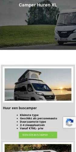 Vista previa del sitio Camper Huren XL, medio de Países Bajos para artículos patrocinados
