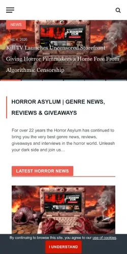 スポンサード記事向けのアメリカ合衆国メディア、Horror Asylumのサイトプレビュー