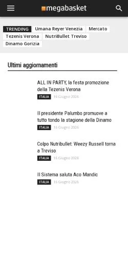 スポンサード記事向けのイタリアメディア、MegaBasketのサイトプレビュー
