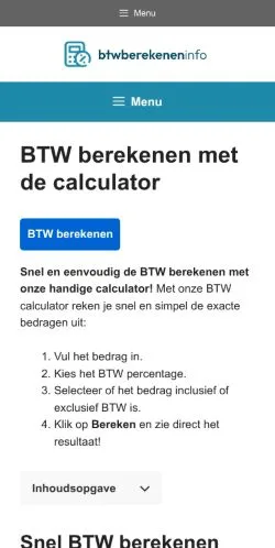 Anteprima del sito BTW Calculator, media di Paesi Bassi per articoli sponsorizzati