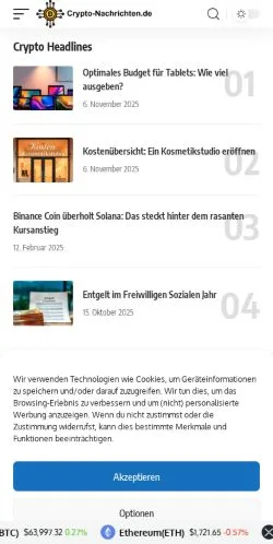 Anteprima del sito Crypto-Nachrichten, media di Germania per articoli sponsorizzati