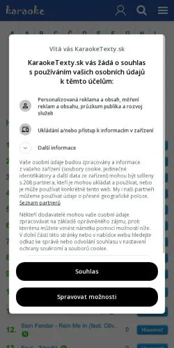Podgląd witryny Karaoketexty, medium z kraju Słowacja do artykułów sponsorowanych
