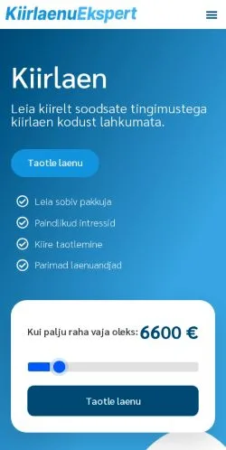 Podgląd witryny Kiirlaenuekspert, medium z kraju Estonia do artykułów sponsorowanych