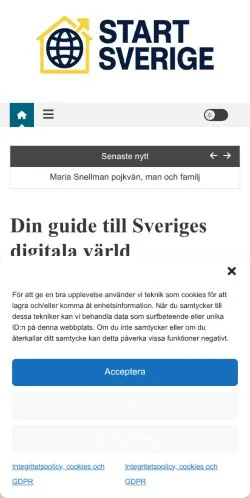 Anteprima del sito Start Sverige, media di Svezia per articoli sponsorizzati