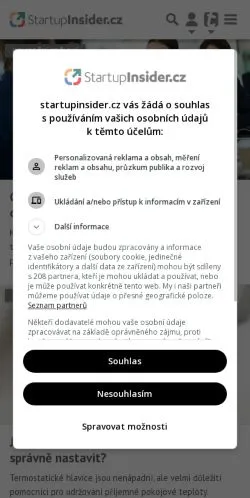 Anteprima del sito StartupInsider.cz, media di Cechia per articoli sponsorizzati