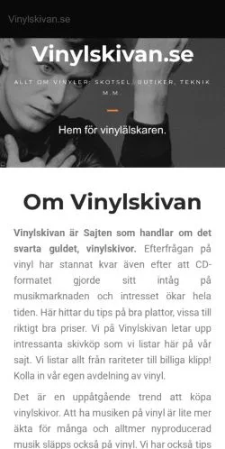 Podgląd witryny Vinylskivan.se, medium z kraju Szwecja do artykułów sponsorowanych