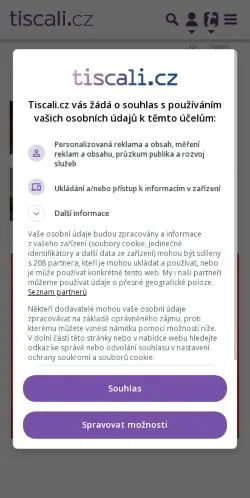 스폰서 기사용 체코 매체 Tiscali Zprávy 사이트 미리보기