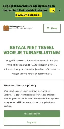 Anteprima del sito Tuinafsluitingen Plaatsen, media di Belgio per articoli sponsorizzati