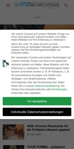 Anteprima del sito AnimeNachrichten, media di Germania per articoli sponsorizzati