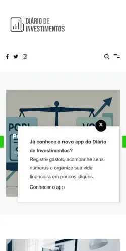 Anteprima del sito Diário de Investimentos, media di Brasile per articoli sponsorizzati