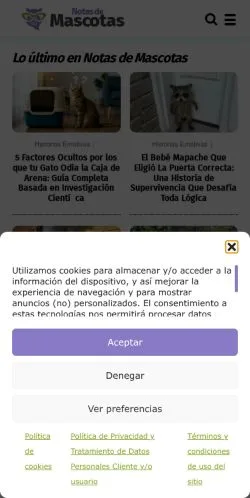 Anteprima del sito Notas de Mascotas, media di Spagna per articoli sponsorizzati