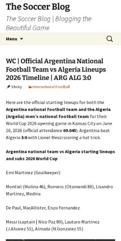 Anteprima del sito The Soccer Blog, media di Stati Uniti per articoli sponsorizzati