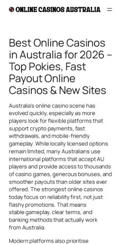 Podgląd witryny Best Online Casinos Australia, medium z kraju Australia do artykułów sponsorowanych
