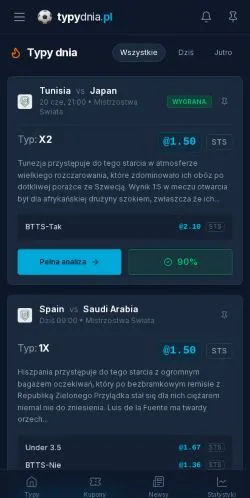 Anteprima del sito Typy Dnia, media di Polonia per articoli sponsorizzati