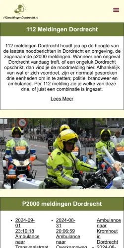 스폰서 기사용 네덜란드 매체 112 Meldingen Dordrecht 사이트 미리보기