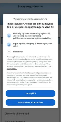 Anteprima del sito Inkassoguiden, media di Norvegia per articoli sponsorizzati