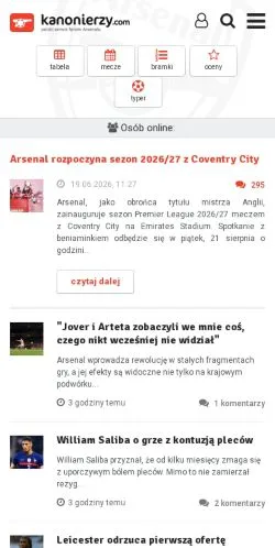 Vista previa del sitio Kanonierzy, medio de Polonia para artículos patrocinados