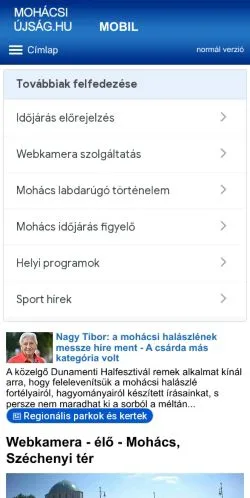 Podgląd witryny Mohácsi Újság, medium z kraju Węgry do artykułów sponsorowanych