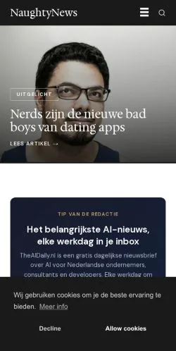 Pré-visualização do site NaughtyNews, meio de Países Baixos para artigos patrocinados