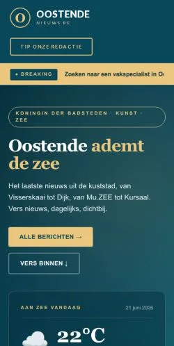 Vista previa del sitio Oostendenieuws, medio de Bélgica para artículos patrocinados