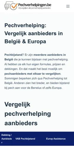 Podgląd witryny Pechverhelping Vergelijken, medium z kraju Belgia do artykułów sponsorowanych