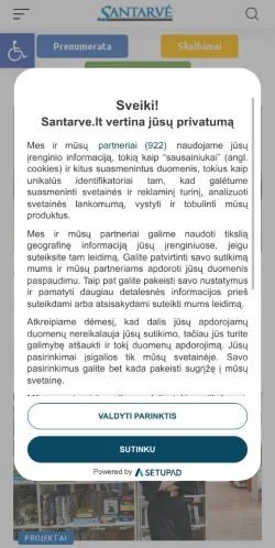 Podgląd witryny Santarvės Laikraštis, medium z kraju Litwa do artykułów sponsorowanych