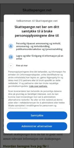 Podgląd witryny Skattepenger.net, medium z kraju Norwegia do artykułów sponsorowanych
