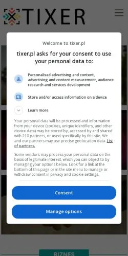 スポンサード記事向けのポーランドメディア、Tixerのサイトプレビュー