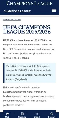 Podgląd witryny UCL Voetbal, medium z kraju Holandia do artykułów sponsorowanych