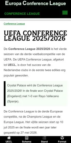Anteprima del sito UEFA Conference League Voetbal, media di Paesi Bassi per articoli sponsorizzati