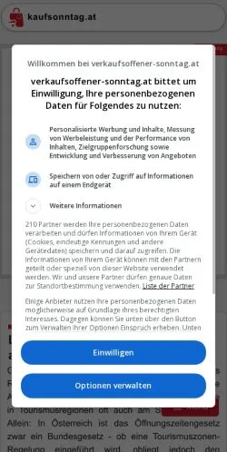 Anteprima del sito Verkaufsoffener Sonntag Österreich, media di Austria per articoli sponsorizzati