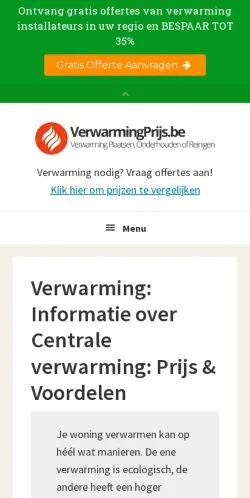 Anteprima del sito Centrale Verwarming Prijs, media di Belgio per articoli sponsorizzati