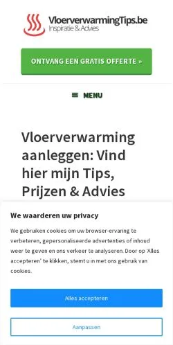 Förhandsvisning av webbplatsen Vloerverwarming Tips, medium i Belgien för sponsrade artiklar