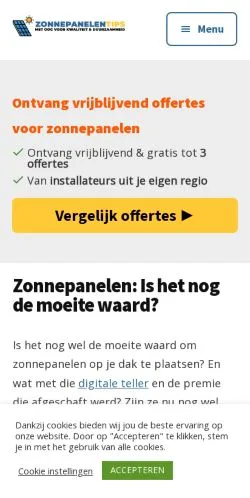 Vista previa del sitio Zonnepanelen Tips, medio de Bélgica para artículos patrocinados
