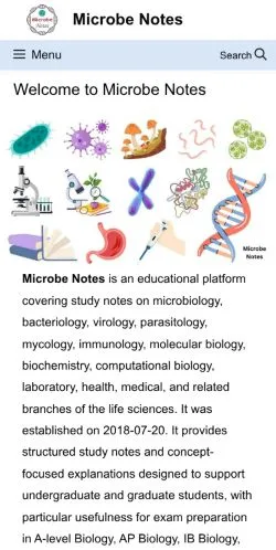 スポンサード記事向けのアメリカ合衆国メディア、Microbe Notesのサイトプレビュー