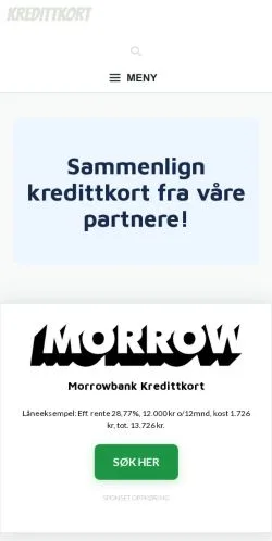 Vista previa del sitio Anbefalte Kredittkort, medio de Noruega para artículos patrocinados