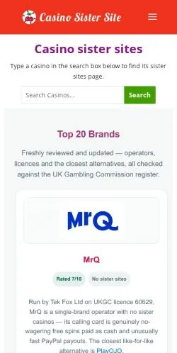 Anteprima del sito Casino Sister Site, media di Regno Unito per articoli sponsorizzati