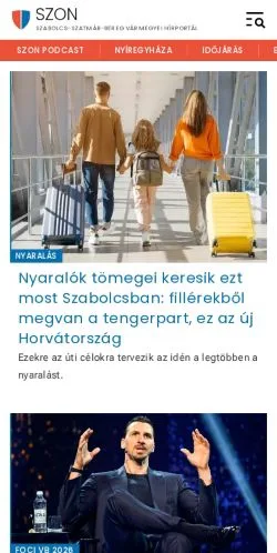 Pré-visualização do site SZON, meio de Hungria para artigos patrocinados