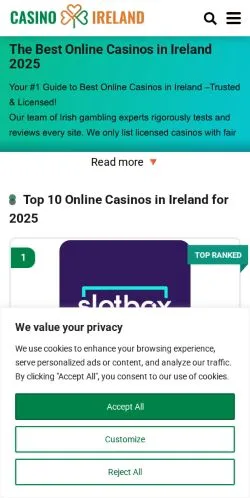 Vista previa del sitio Casino Ireland, medio de Irlanda para artículos patrocinados